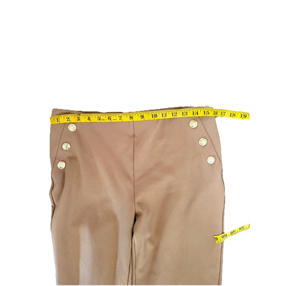 Chicos So Slimming Flare Pants Size 6 (0.5 ) Camel Tan Sailor Buttons Stretch - Picture 7 of 10